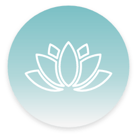Lotus flower icon on a teal gradient circle symbol representing holistic care