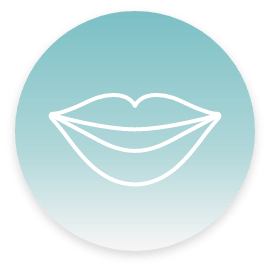 Smiling lips icon in a teal gradient circle representing a healthy smile